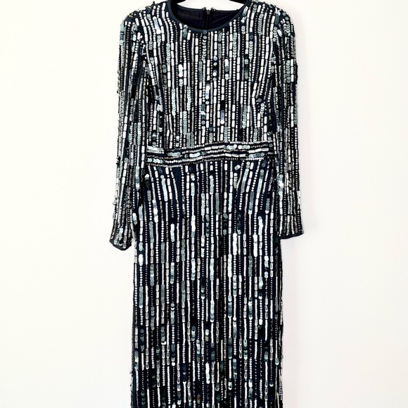 NWT Embellished High Neck Long Sleeve Fitted Dress Charcoal - Picture 4 of 6